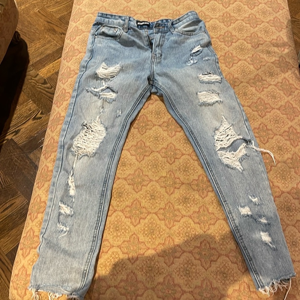 Momokrom Distressed jeans size 8 European which is like a four in the US
